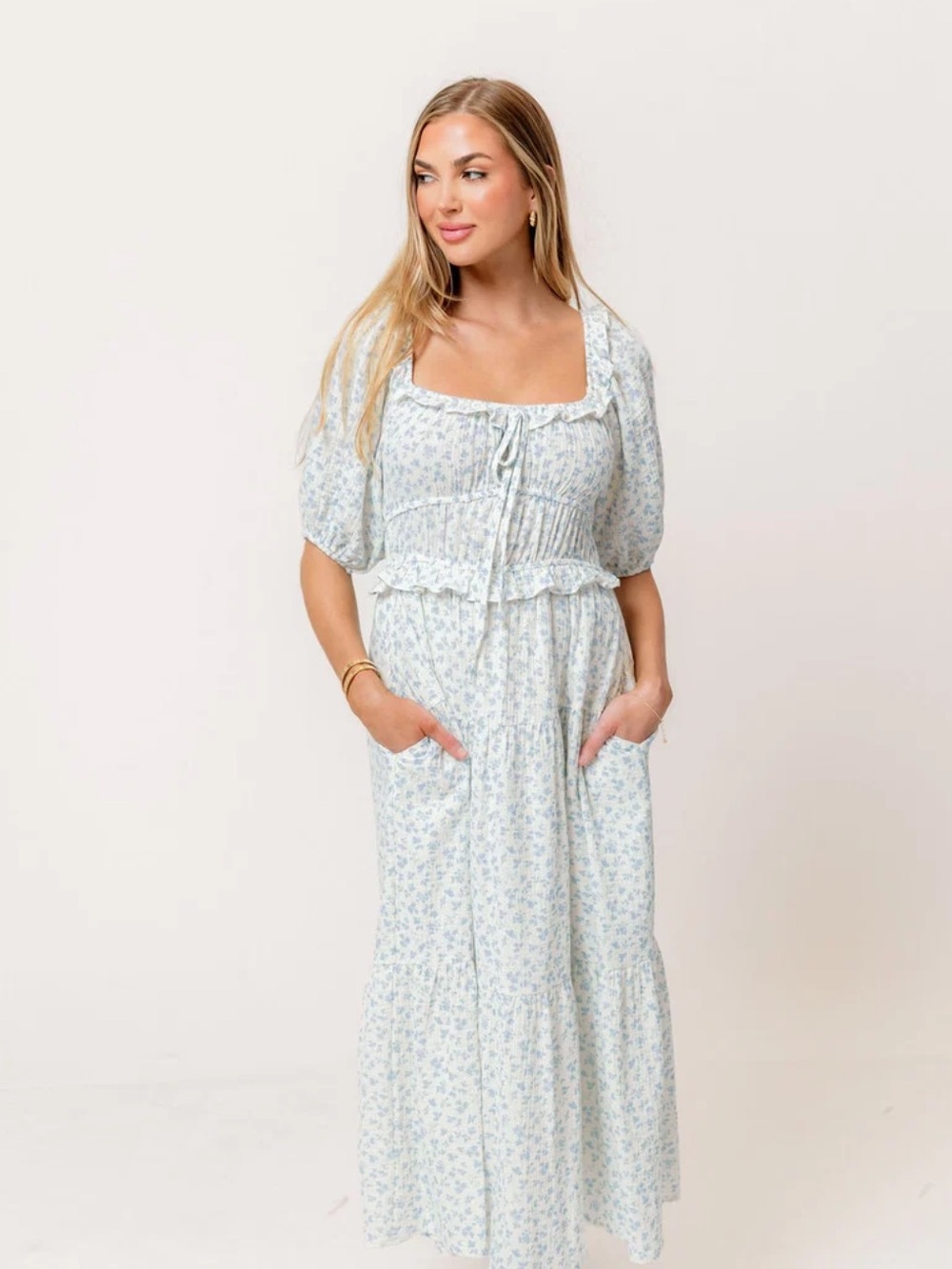 Worth Collective Landon Pink Floral Puff Sleeve Maxi Dress- size M- NWOT - Picture 3 of 9